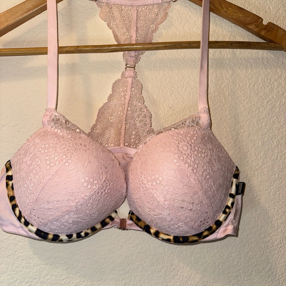PINK Victoria's Secret Pink Leopard Racerbac Bra with Lace and Adjustable Straps